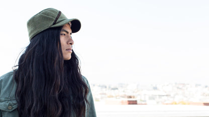 Goorin Bros. revolt wool blend rouched schoolboy hat Olive  hero shot on male model