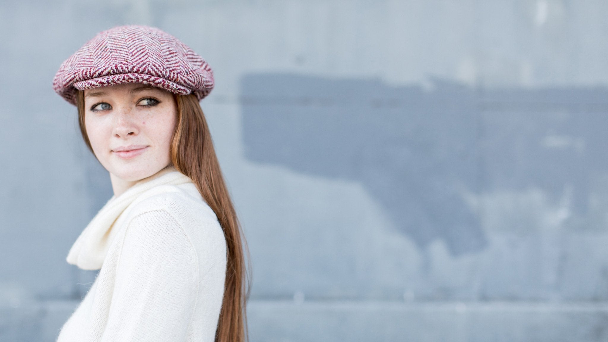 Goorin Bros. filberto wool blend ivy flatcap Red  hero shot on female model