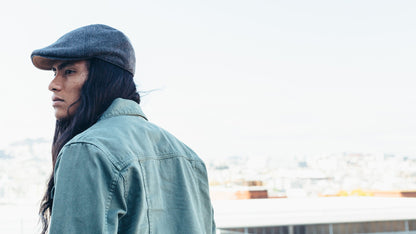 Goorin Bros. andy hamill wool blend 6 panel ivy flatcap Charcoal  hero shot on male model