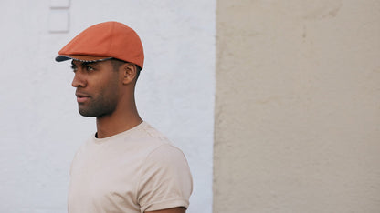 Goorin Bros. swamp water cotton 6 panel ivy flatcap Rust hero shot on male model