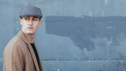 Goorin Bros. out of range polyester low profile ivy flatcap Grey  hero shot on male model