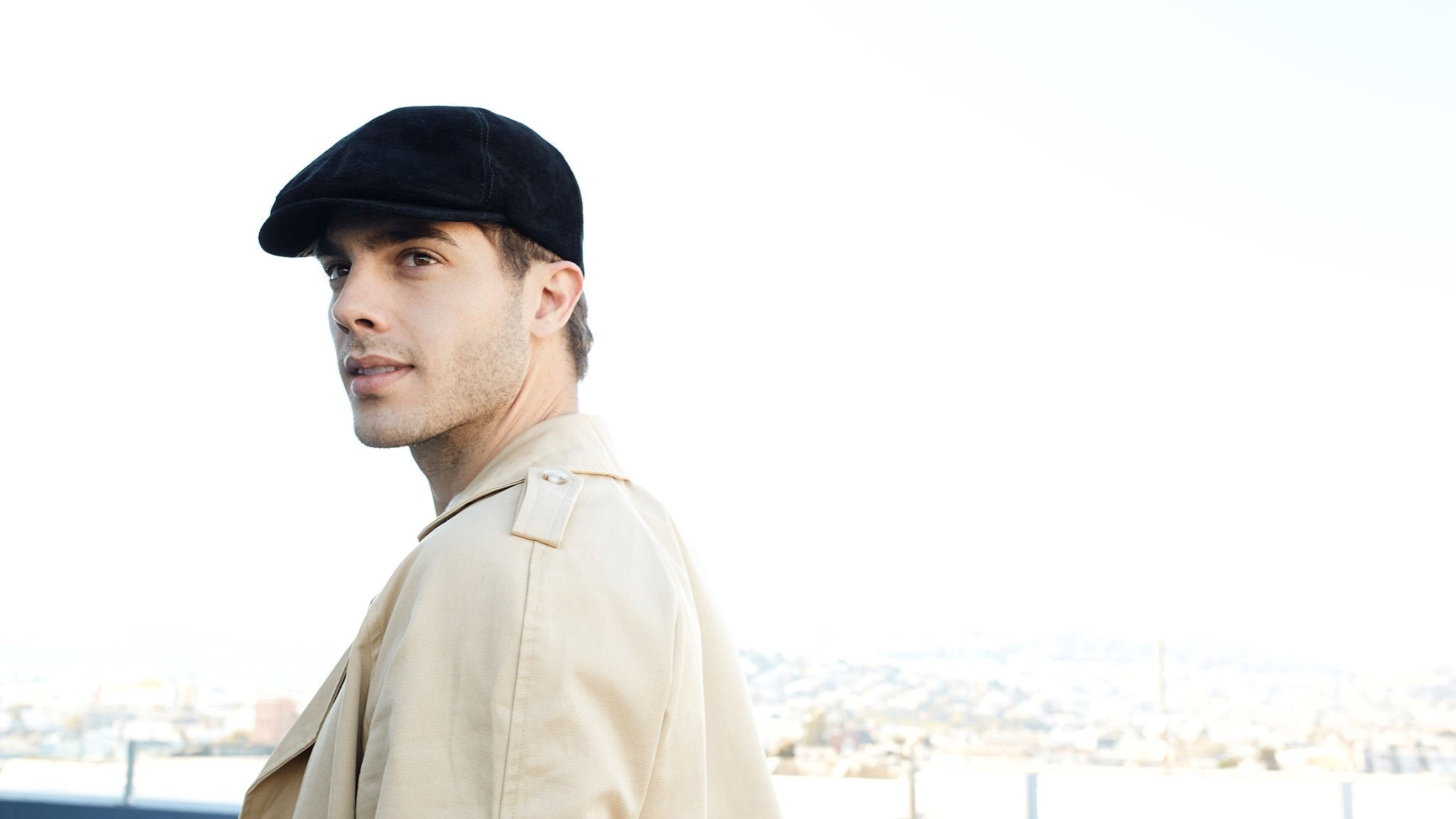Goorin Bros. slim bill suede 6 panel ivy flatcap Black hero shot on male model