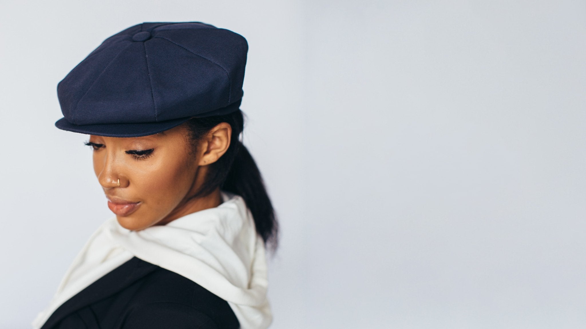 Goorin Bros. peep dawg cotton ivy flatcap Navy  hero shot on female model