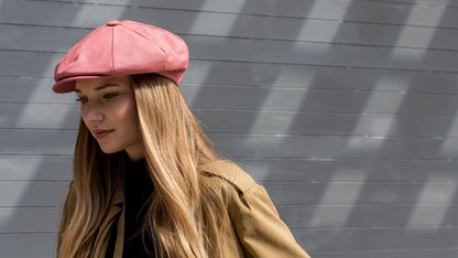Goorin Bros. peep dawg cotton ivy flatcap Red  hero shot on female model