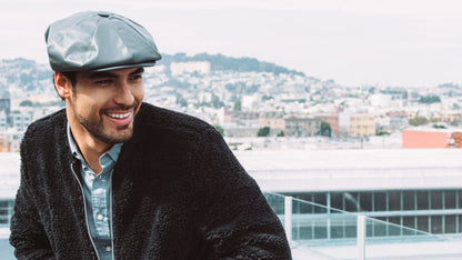 Goorin Bros. mr ash leather gatsby flatcap Grey  hero shot on male model
