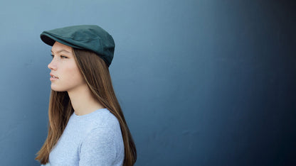 Goorin Bros. rain cloud cotton low profile ivy flatcap Forest hero shot on female model