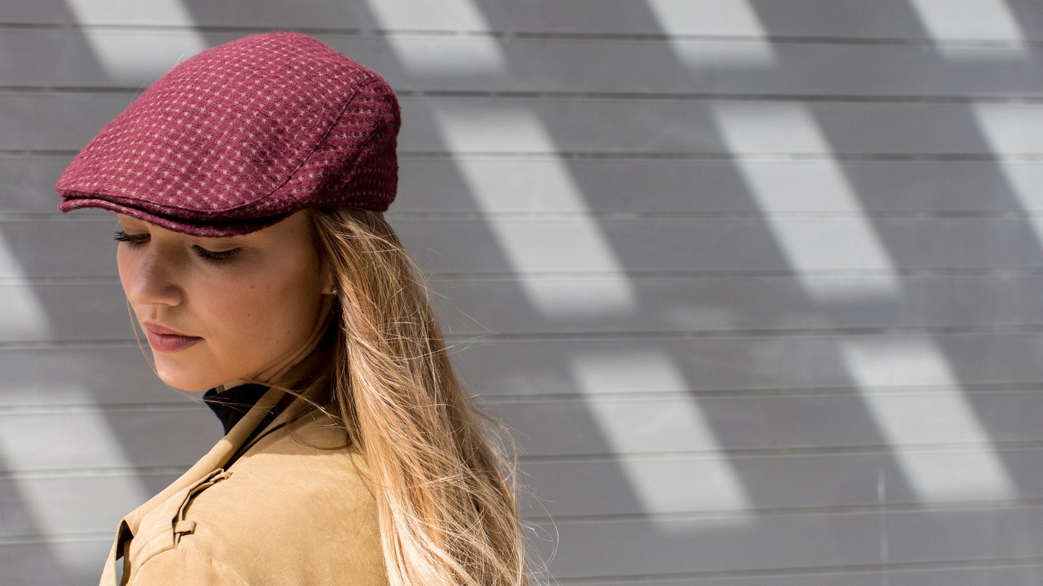 Goorin Bros. come over cotton low profile ivy flatcap Maroon  hero shot on female model