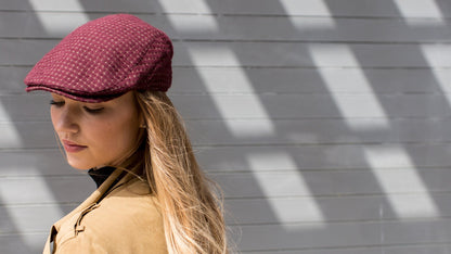 Goorin Bros. come over cotton low profile ivy flatcap Maroon  hero shot on female model