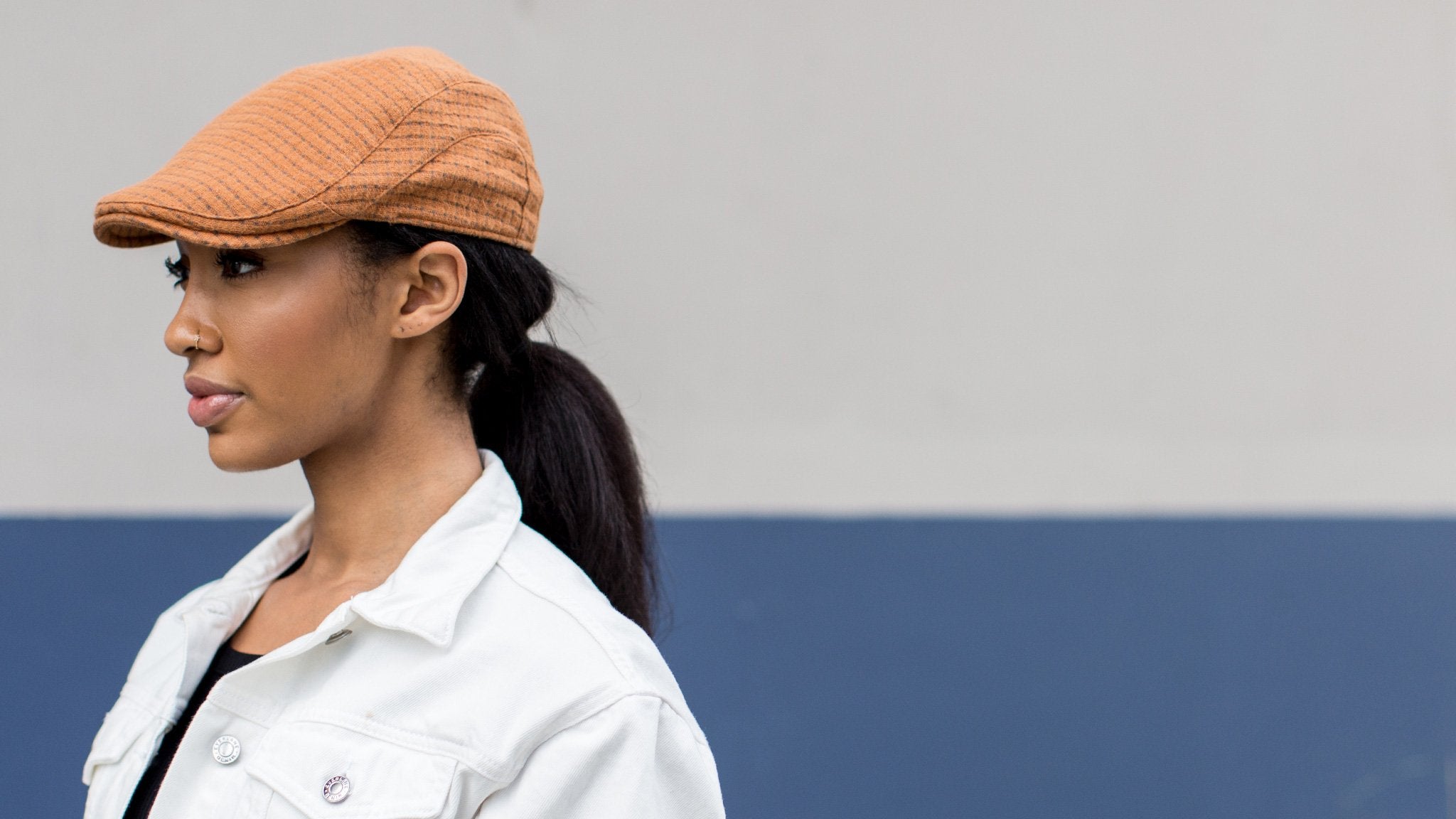 Goorin Bros. come over cotton low profile ivy flatcap Mustard  hero shot on female model