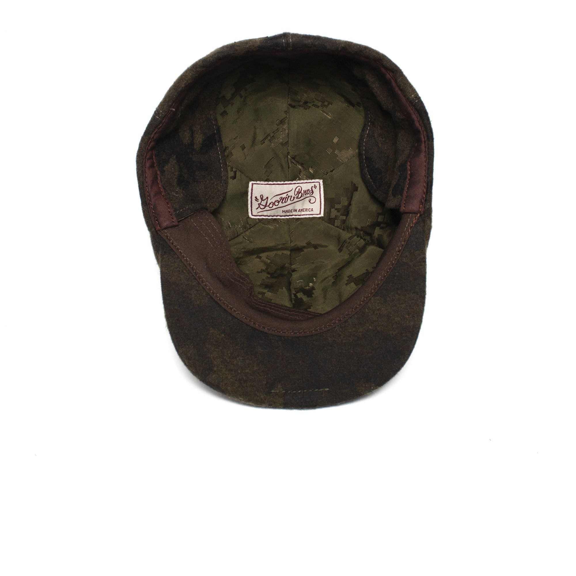 Goorin Bros. hidden views wool blend 6 panel ivy flatcap Olive under view
