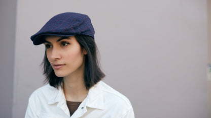 Goorin Bros. caspian linen ivy flatcap Navy hero shot on female model