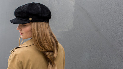 Goorin Bros. ruthy leather cabbie Black  hero shot on female model
