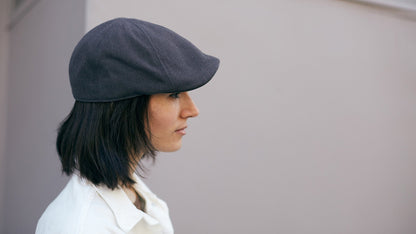 Goorin Bros. old town acrylic duckbill ivy flatcap Grey hero shot on female model