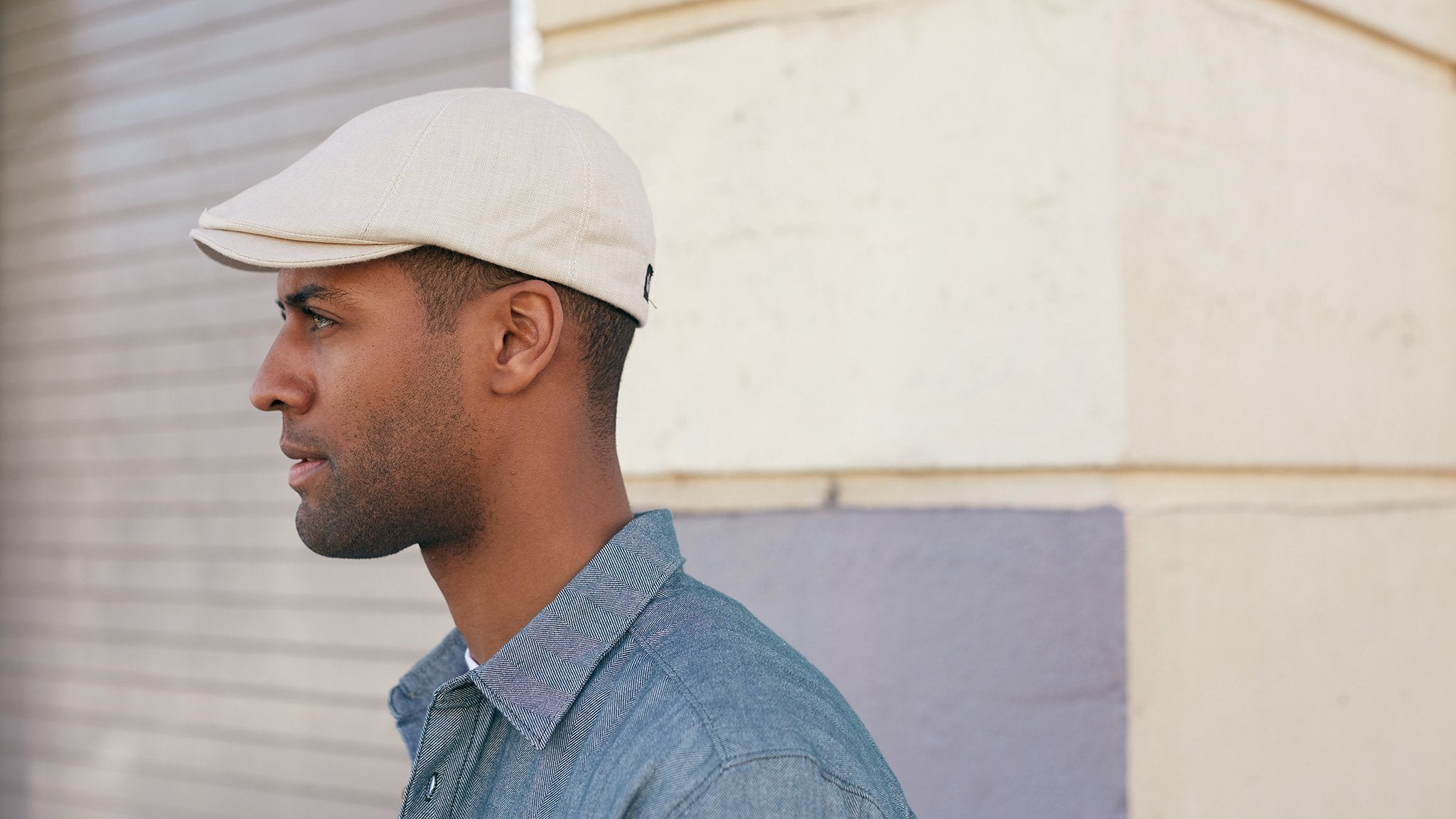 Goorin Bros. benjamin paul linen duckbill ivy flatcap Natural hero shot on male model