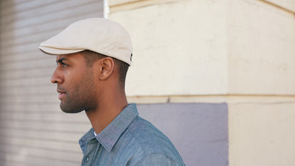 Goorin Bros. benjamin paul linen duckbill ivy flatcap Natural hero shot on male model