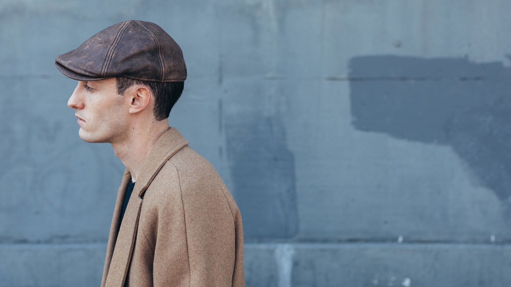 Goorin Bros. fortunato liberati leather gatsby Brown hero shot on male model