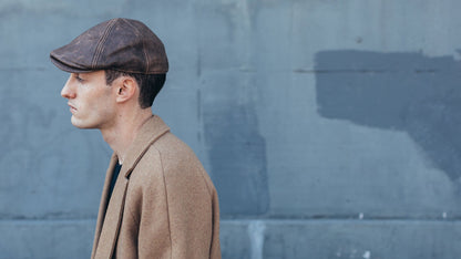 Goorin Bros. fortunato liberati leather gatsby Brown hero shot on male model