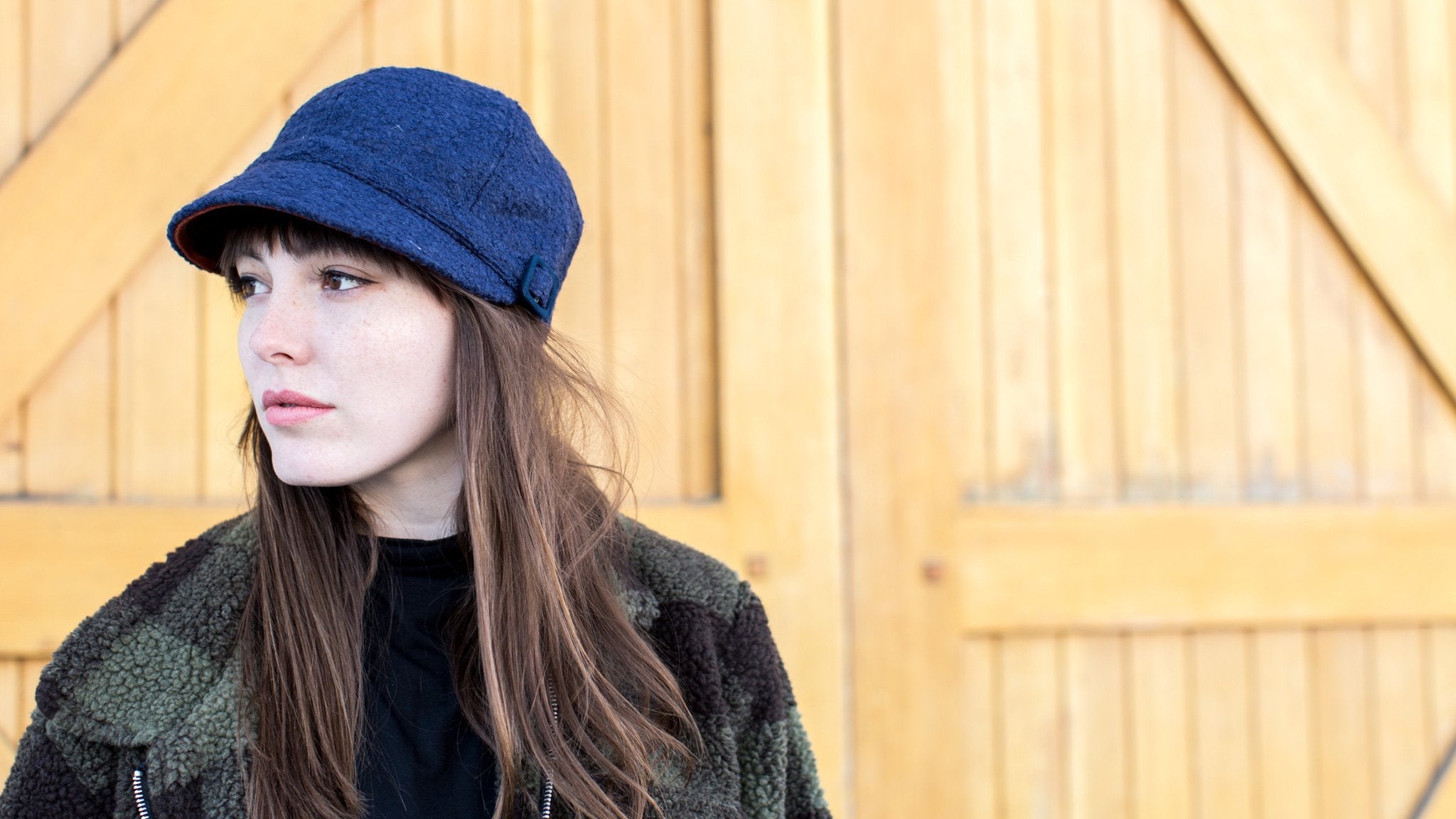 Goorin Bros. november rain wool blend rouched schoolboy hat Navy  hero shot on female model