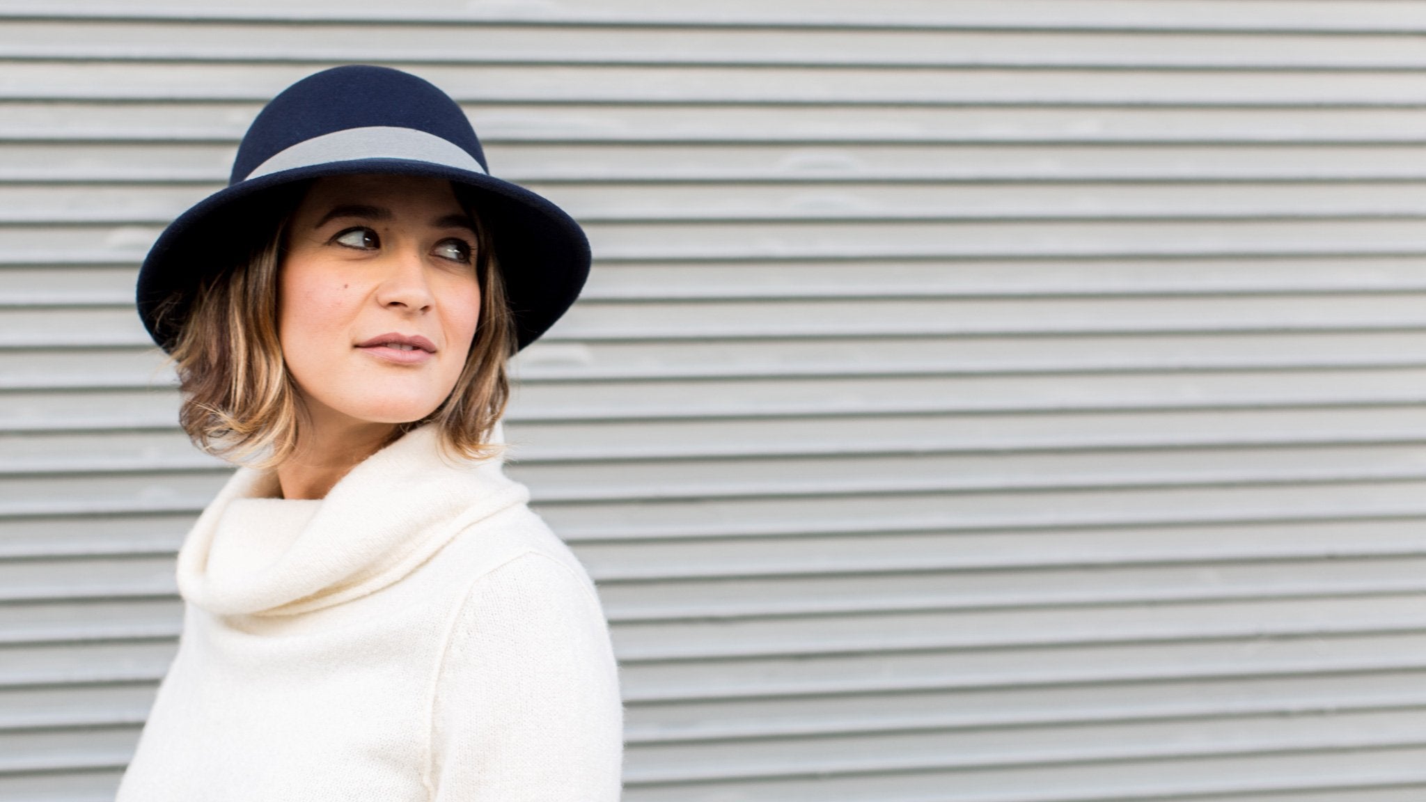 Goorin Bros. ms shores wool blend floppy hat Navy  hero shot on female model