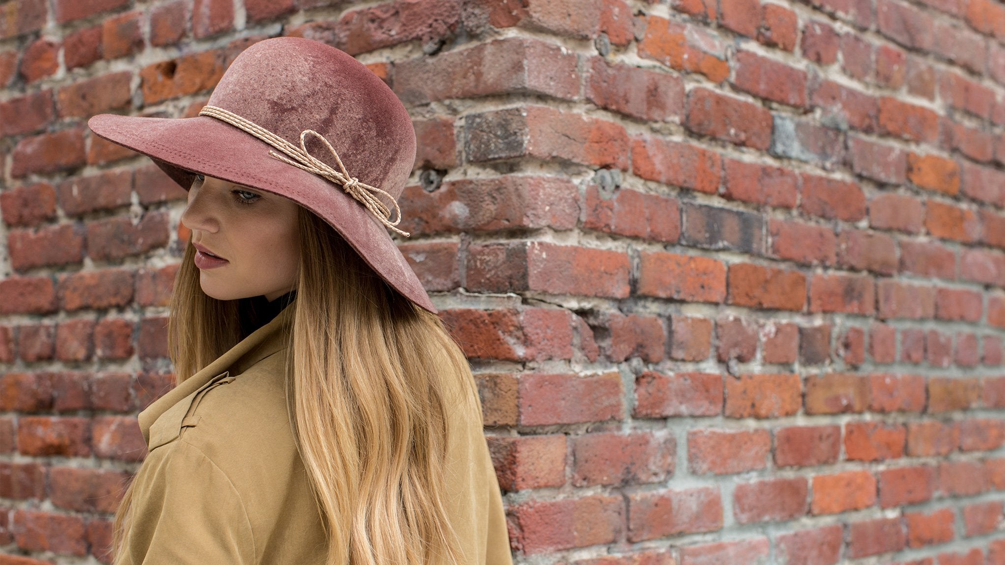 Goorin Bros. elaine thompson wool blend wide brim floppy hat Mauve  hero shot on female model
