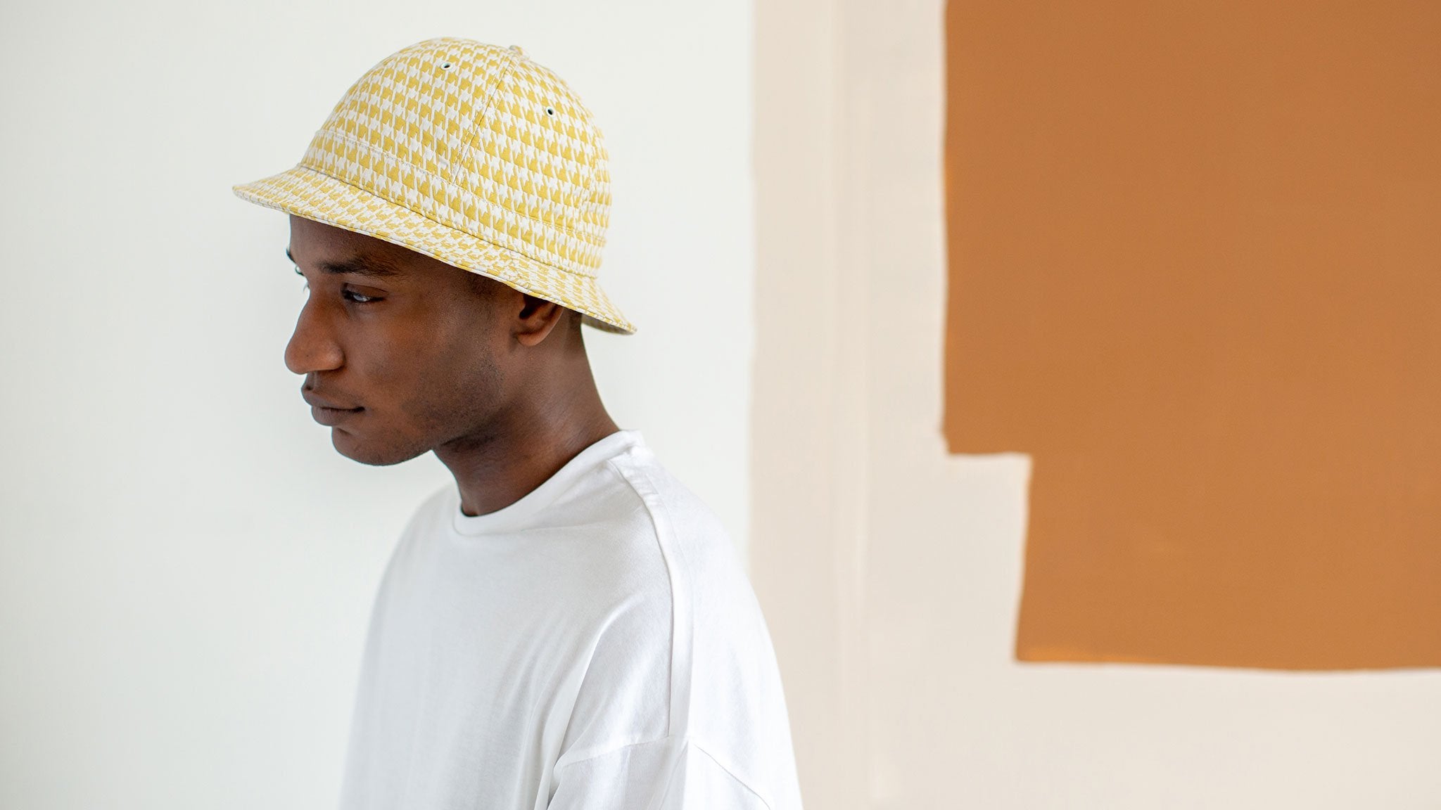 Goorin Bros. lemon drop bucket Yellow hero shot on male model