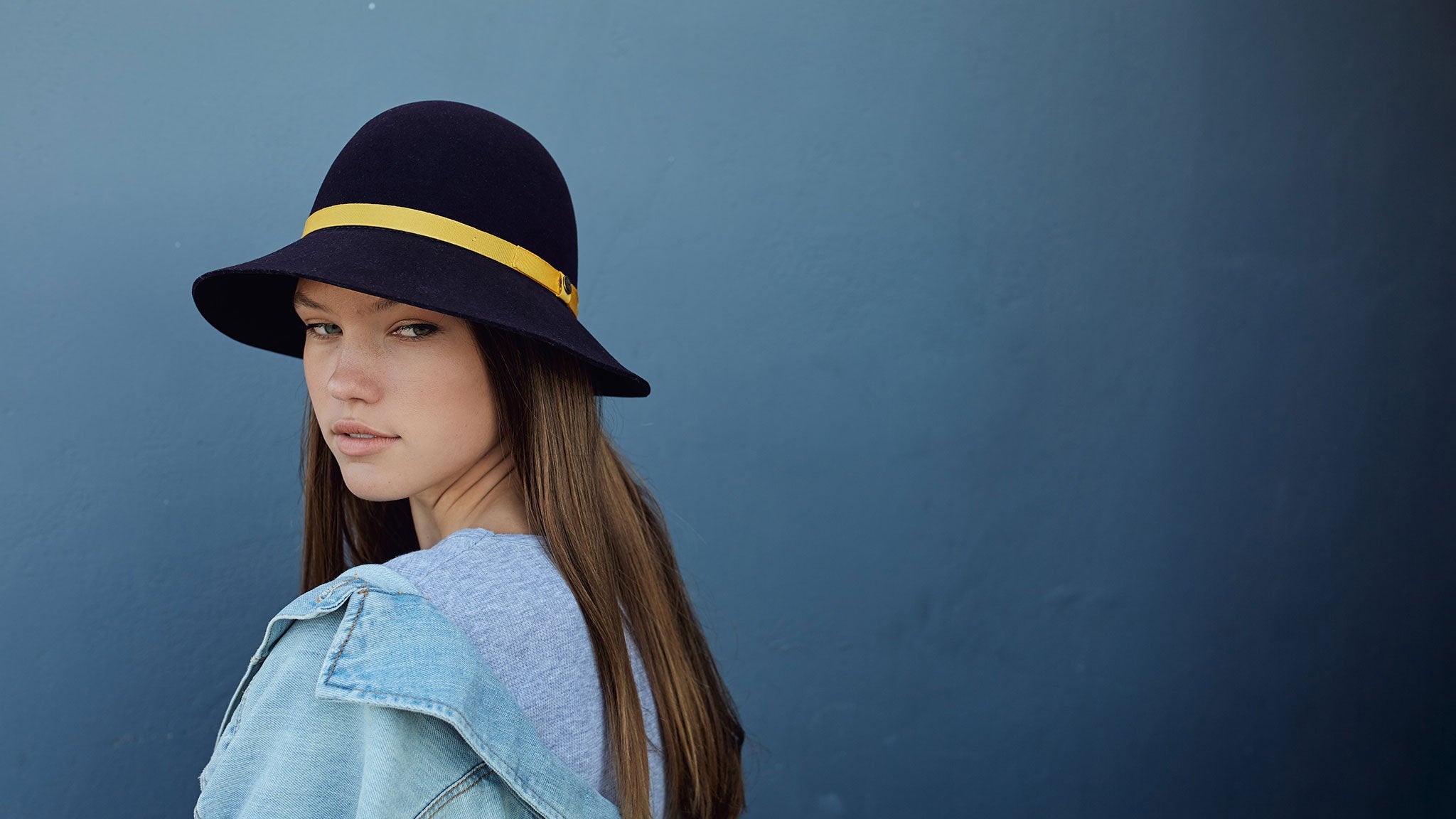 Goorin Bros. minnie hazel wool blend cloche hat Navy hero shot on female model