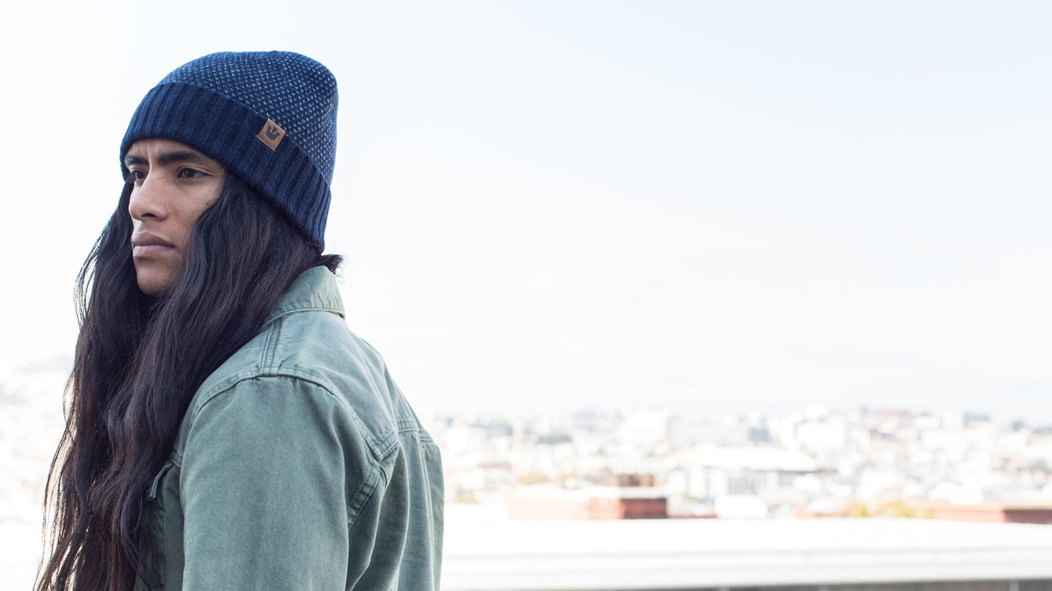 Goorin Bros. new york winter wool beanie Navy  hero shot on male model