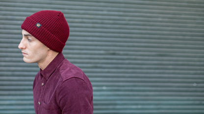 Goorin Bros. fresh tracks acrylic beanie Burgundy  hero shot on male model