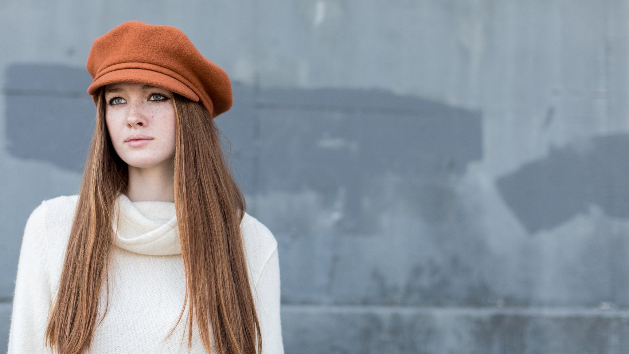 Goorin Bros. christina wool blend beret hat Orange  hero shot on female model