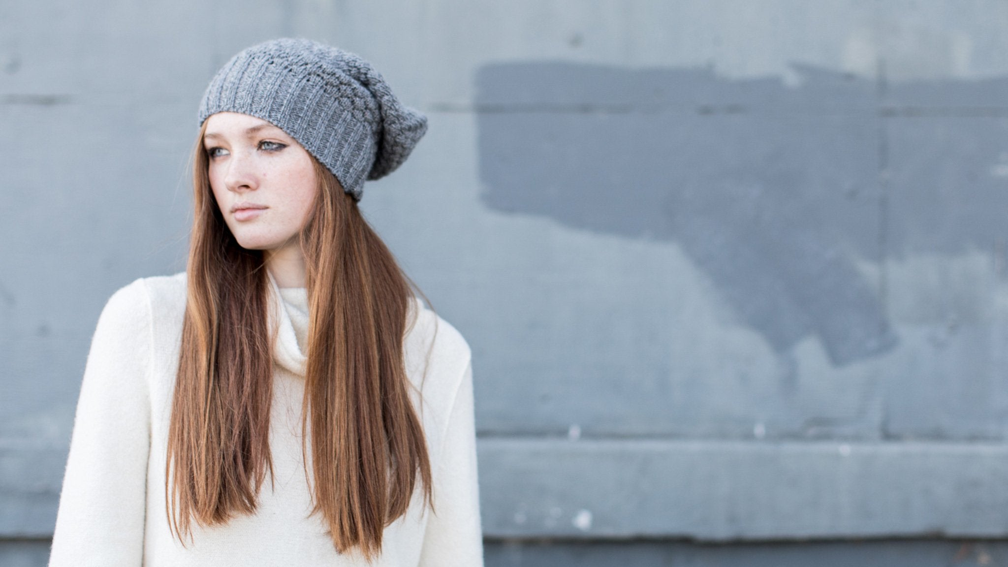 Goorin Bros. snow angel acrylic beanie Grey  hero shot on female model