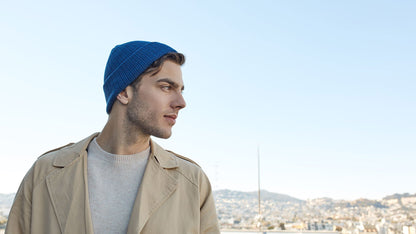 Goorin Bros. dark knight acrylic knit beanie Blue hero shot on male model