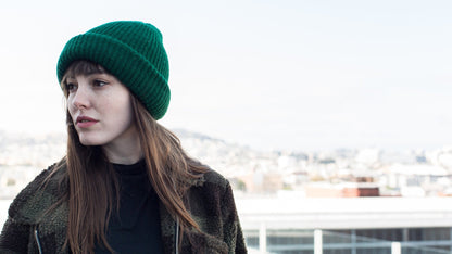 Goorin Bros. jelly roll acrylic beanie Green hero shot on female model