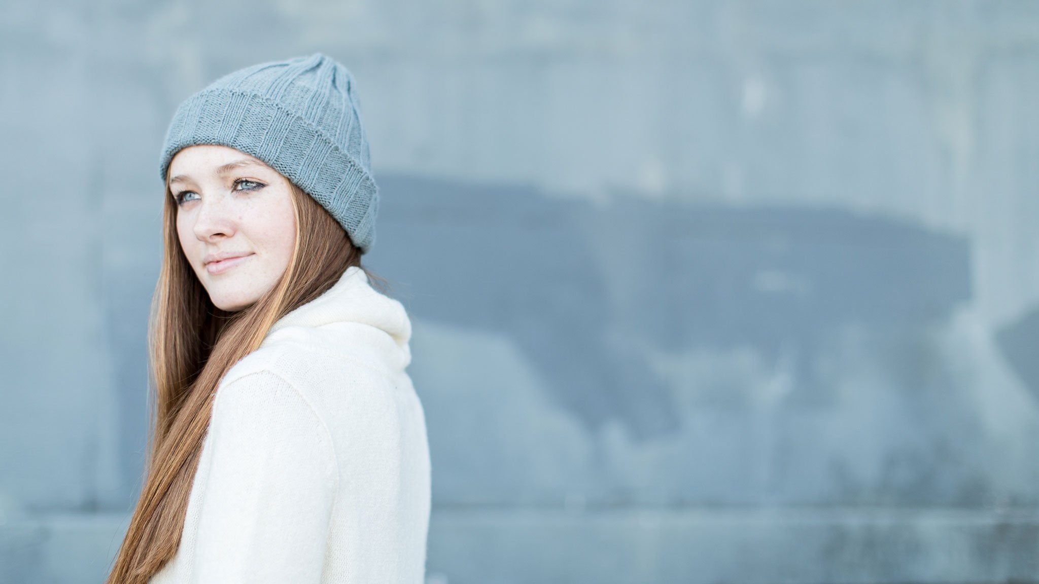 Goorin Bros. tigers eye alpaca beanie Blue  hero shot on female model
