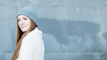 Goorin Bros. tigers eye alpaca beanie Blue  hero shot on female model