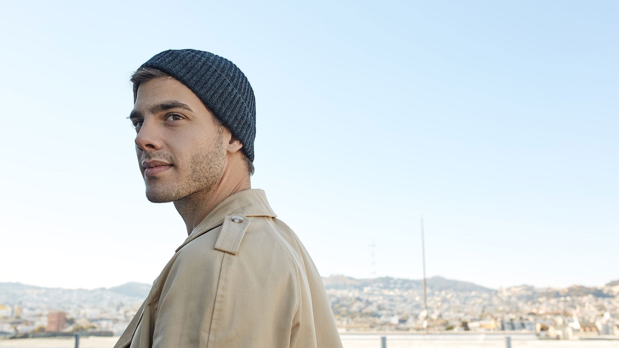 Goorin Bros. thursday cashmere cuffed beanie Charcoal hero shot on male model