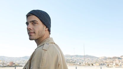 Goorin Bros. thursday cashmere cuffed beanie Charcoal hero shot on male model