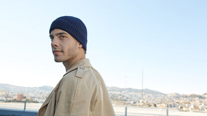 Goorin Bros. thursday cashmere cuffed beanie Navy hero shot on male model