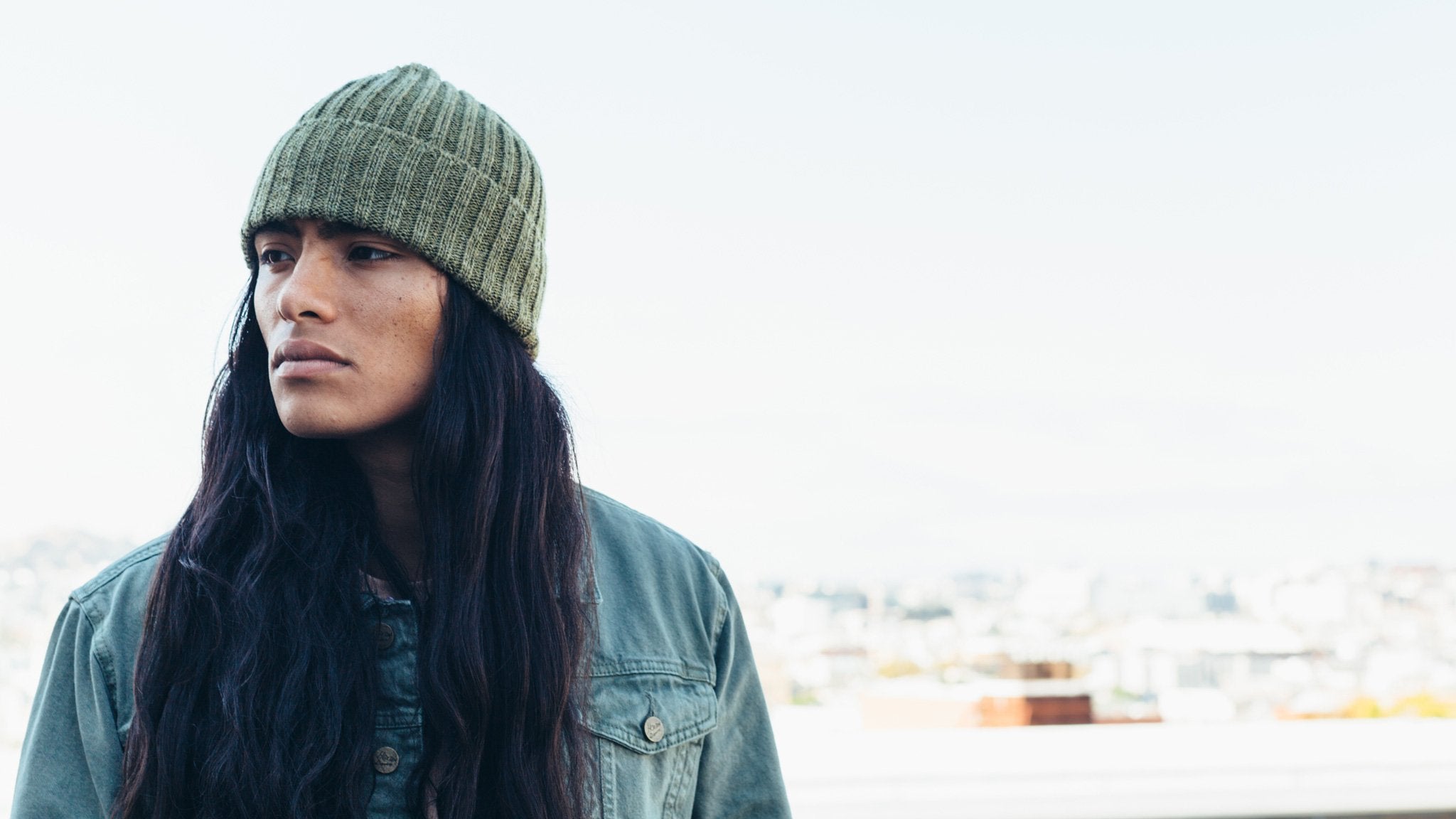 Goorin Bros. dave wool beanie Olive hero shot on male model
