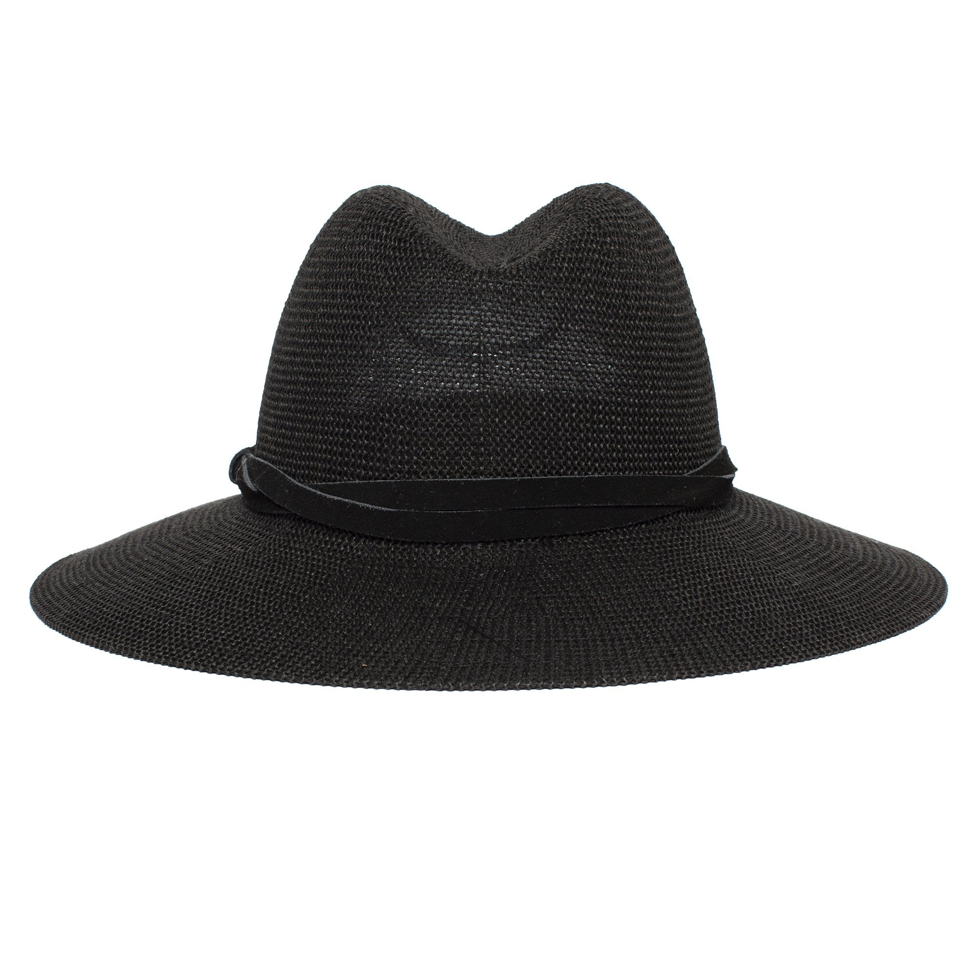 Goorin Bros. fatima center dent wide brim paper poly blend fedora hat Black back view