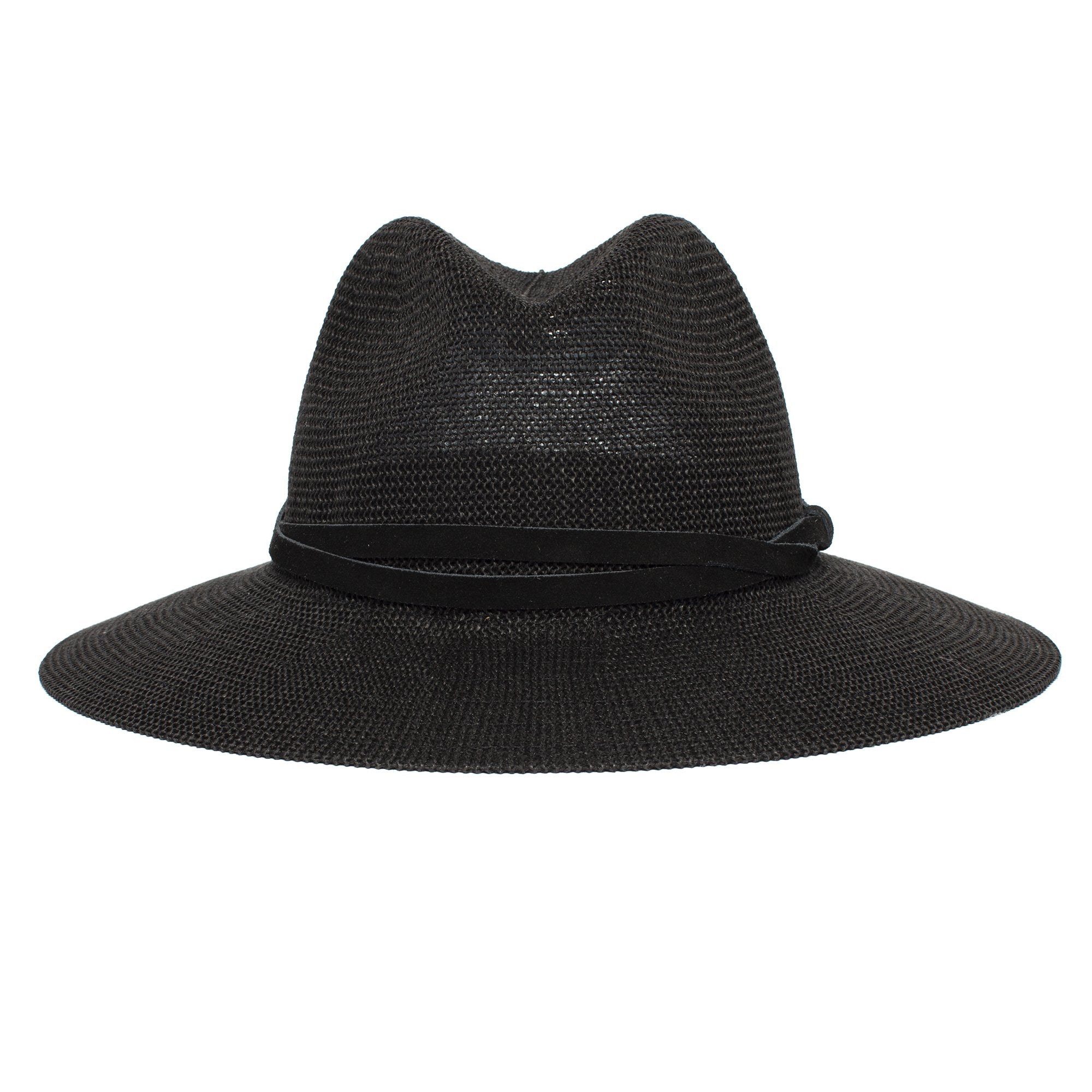 Goorin Bros. fatima center dent wide brim paper poly blend fedora hat Black front view
