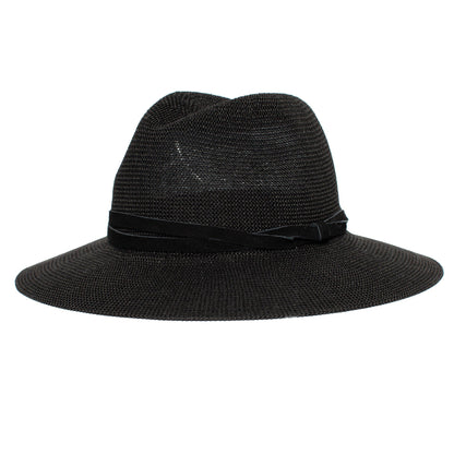 Goorin Bros. fatima center dent wide brim paper poly blend fedora hat Black left side view