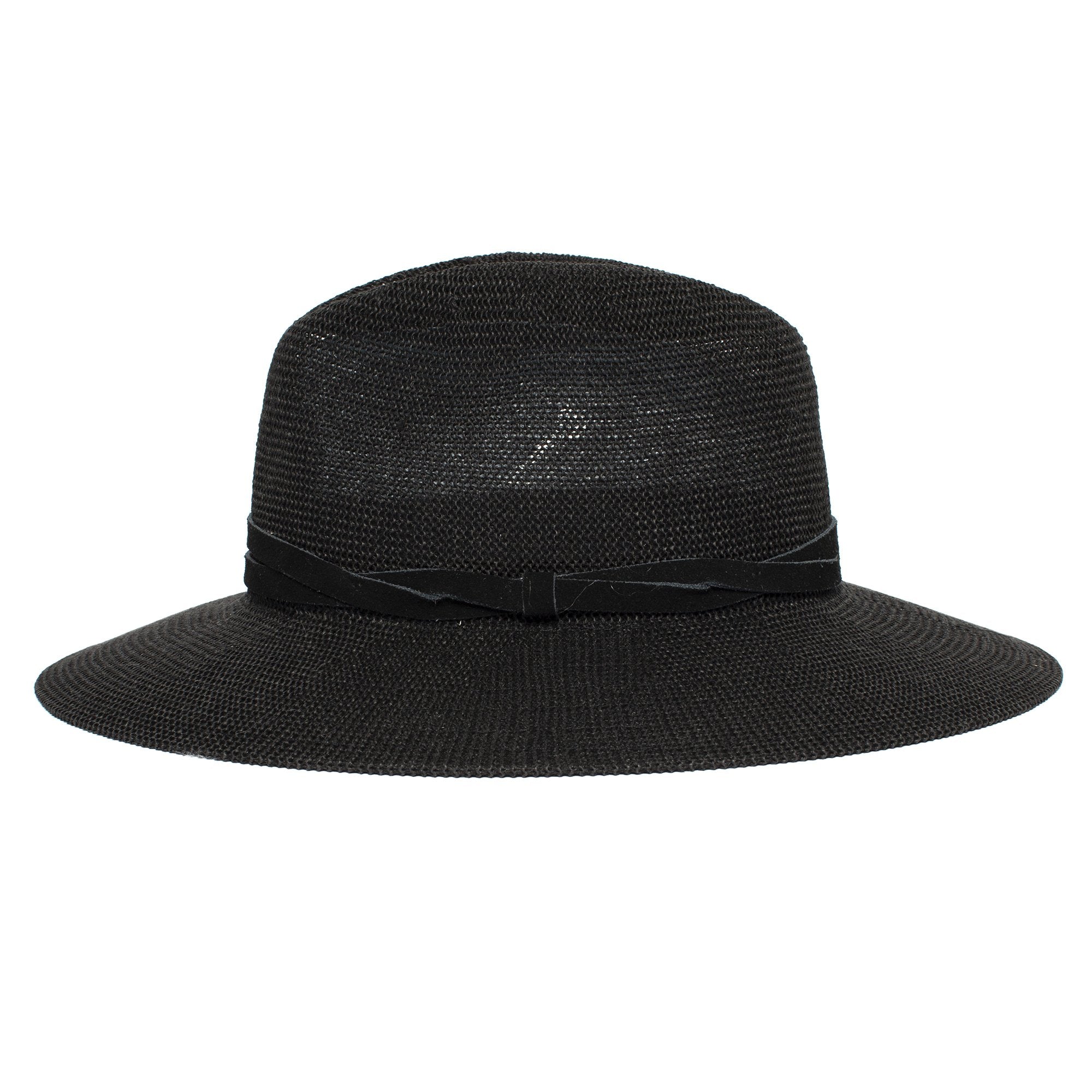Goorin Bros. fatima center dent wide brim paper poly blend fedora hat Black side view