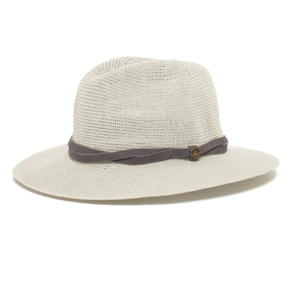 Goorin Bros. fatima center dent wide brim paper poly blend fedora hat Blue left side view