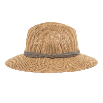 Goorin Bros. fatima center dent wide brim paper poly blend fedora hat Camel side view