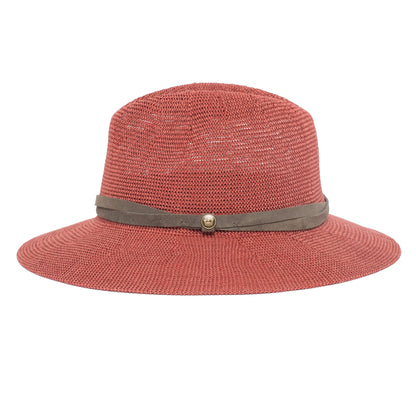 Goorin Bros. fatima center dent wide brim paper poly blend fedora hat Coral side view