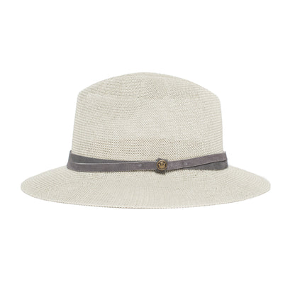 Goorin Bros. fatima center dent wide brim paper poly blend fedora hat Grey side view