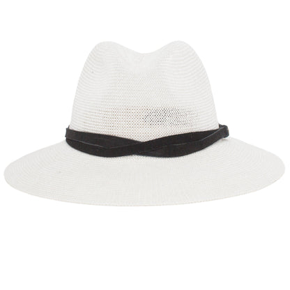 Goorin Bros. fatima center dent wide brim paper poly blend fedora hat White front view