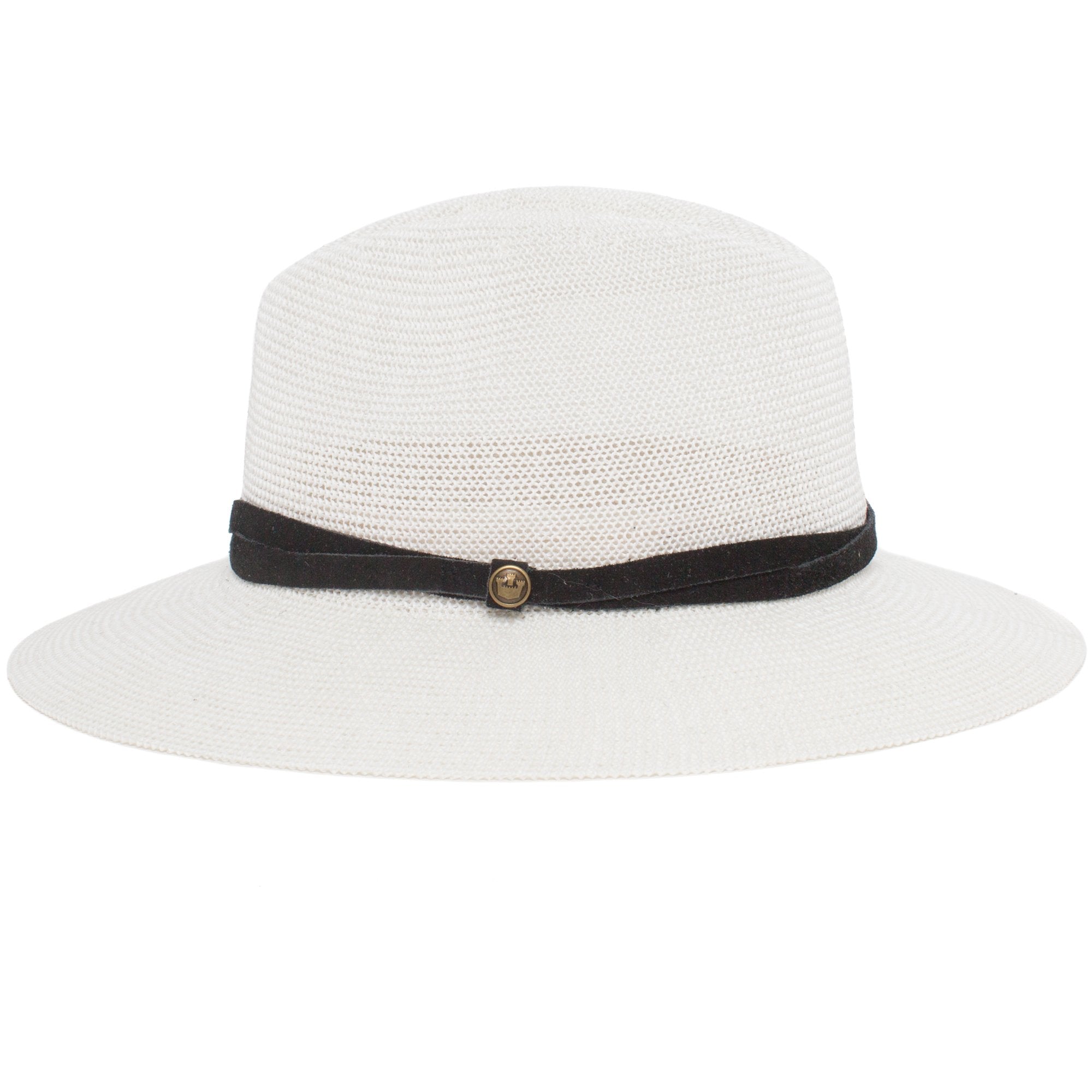 Goorin Bros. fatima center dent wide brim paper poly blend fedora hat White side view