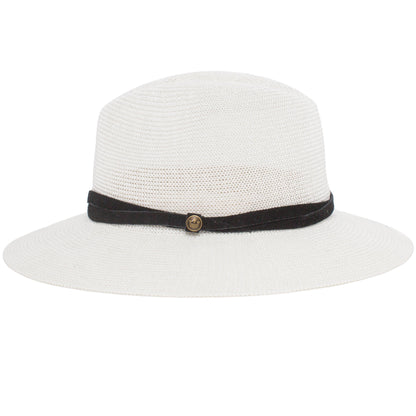 Goorin Bros. fatima center dent wide brim paper poly blend fedora hat White side view