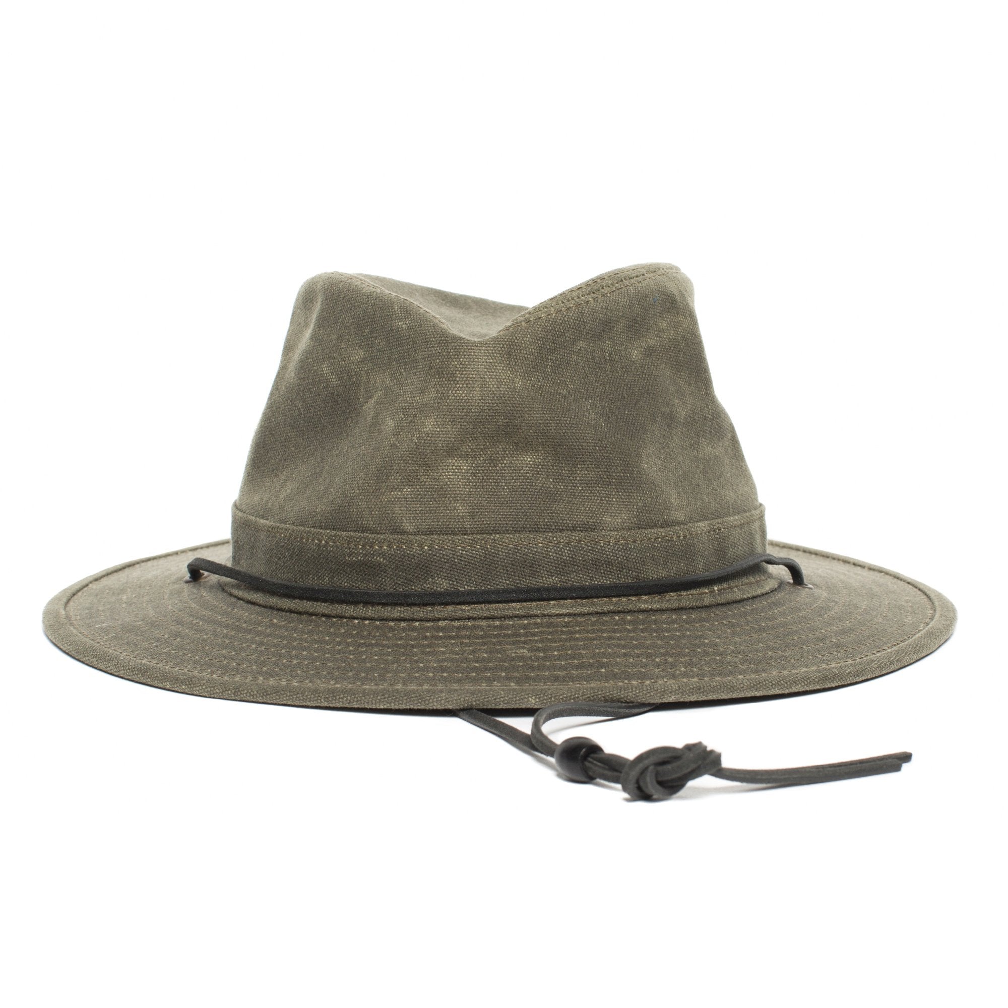 Goorin Bros. evolution valley center dent wide brim waxed cotton fedora hat Olive front view